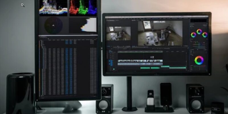 dual screen video editing setup