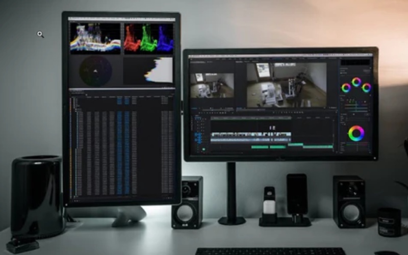 dual screen video editing setup